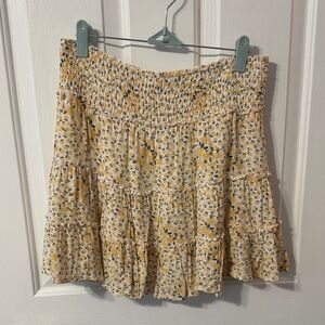 American Eagle Floral Yellow Tiered Skirt